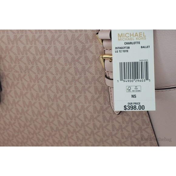 NWT Michael Kors Charlotte Ballet Signature PVC Large Top Zip Tote Shoulder Bag - Picture 3 of 9